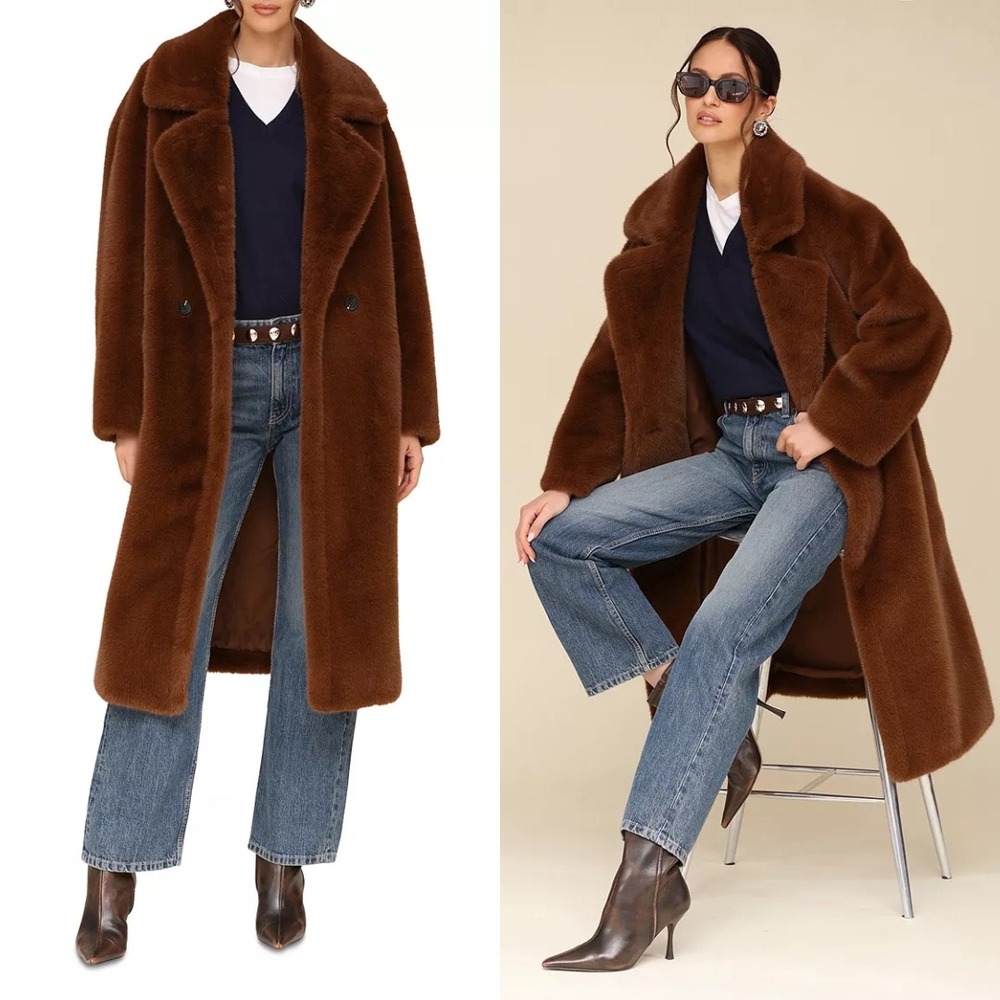 NWT Avec Les Filles Oversized Luxe‎ Faux Fur Walker Coat - Size Medium